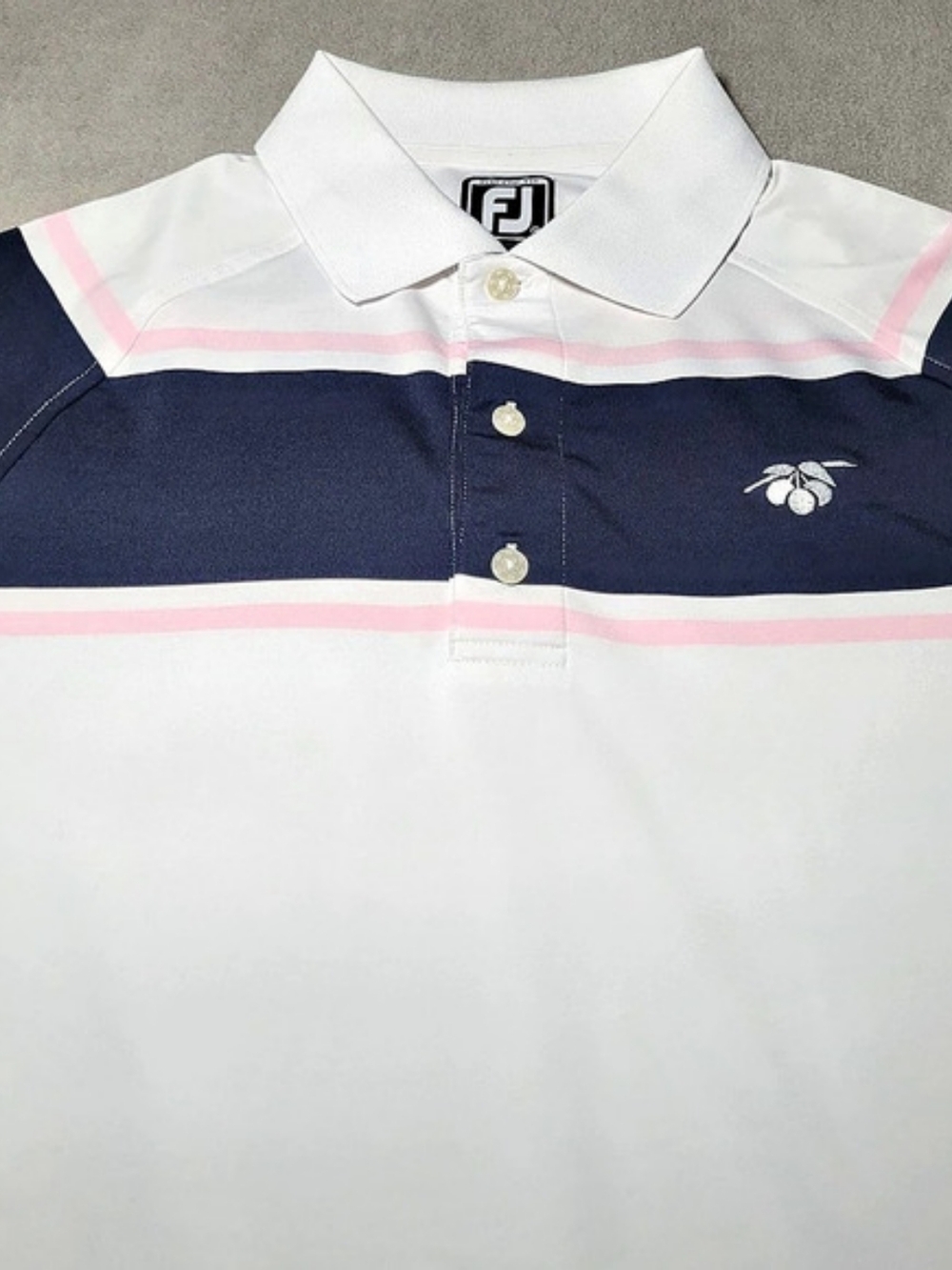 FJ FootJoy Performance Golf Polo Shirt Medium Athletic Fit Pink Stripe Acorn